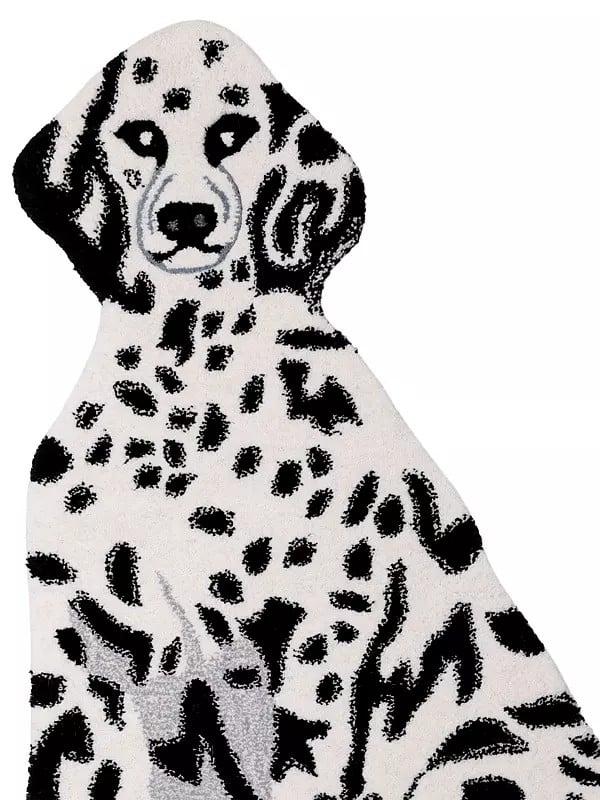 Exotic India Snow-White Dalmatian Dog-Shaped Tufted Asana Mat From Mirzapur