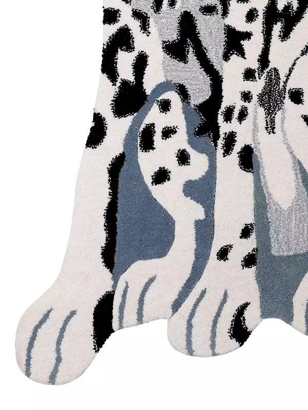 Exotic India Snow-White Dalmatian Dog-Shaped Tufted Asana Mat From Mirzapur