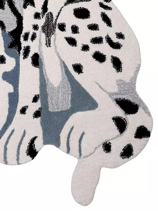 Exotic India Snow-White Dalmatian Dog-Shaped Tufted Asana Mat From Mirzapur