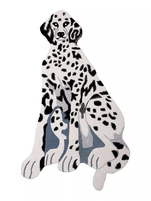 exotic india Snow-White Dalmatian Dog-Shaped Tufted Asana Mat from Mirzapur 
