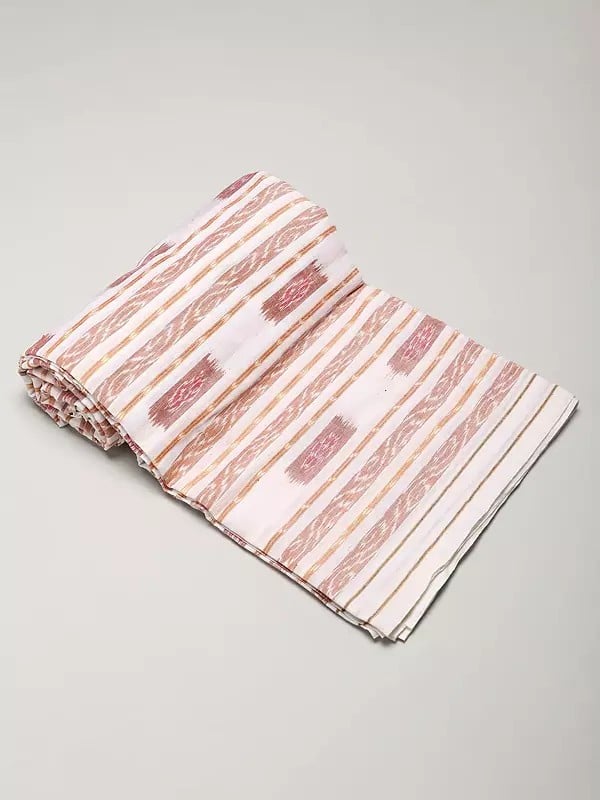 Exotic India Snow-White Pure Cotton Sambalpuri Ikat Handloom Fabric