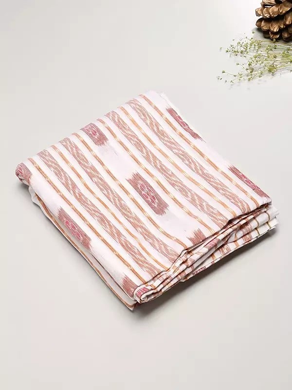 exotic india Snow-White Pure Cotton Sambalpuri Ikat Handloom Fabric