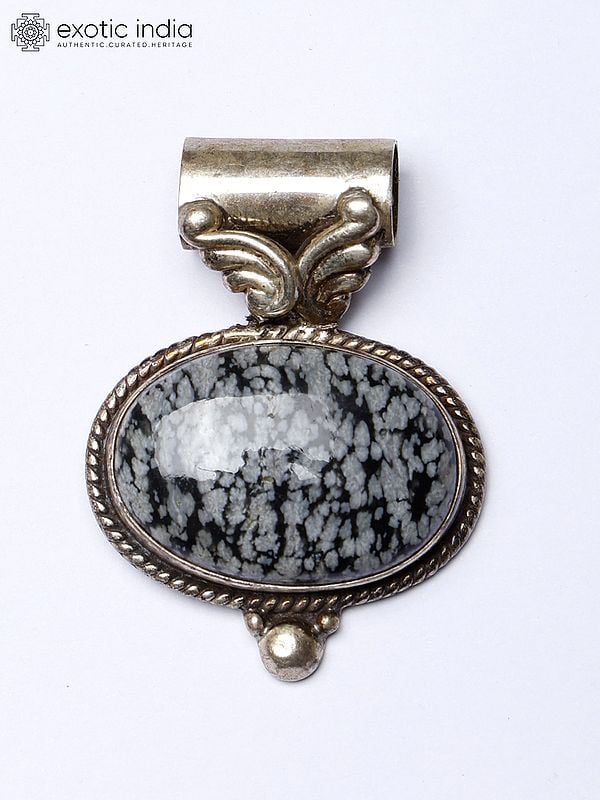 Exotic India Snowflake Obsidian Cabochon Pendant In Sterling Silver 
