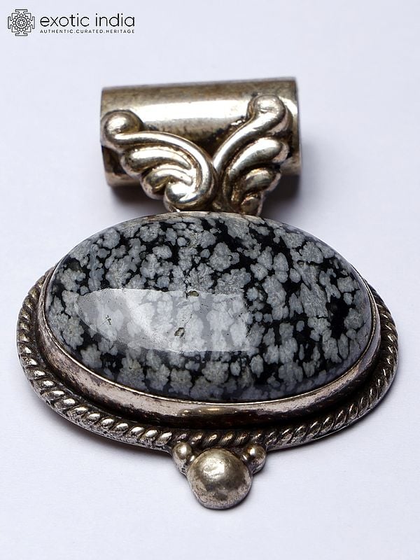 Exotic India Snowflake Obsidian Cabochon Pendant In Sterling Silver 