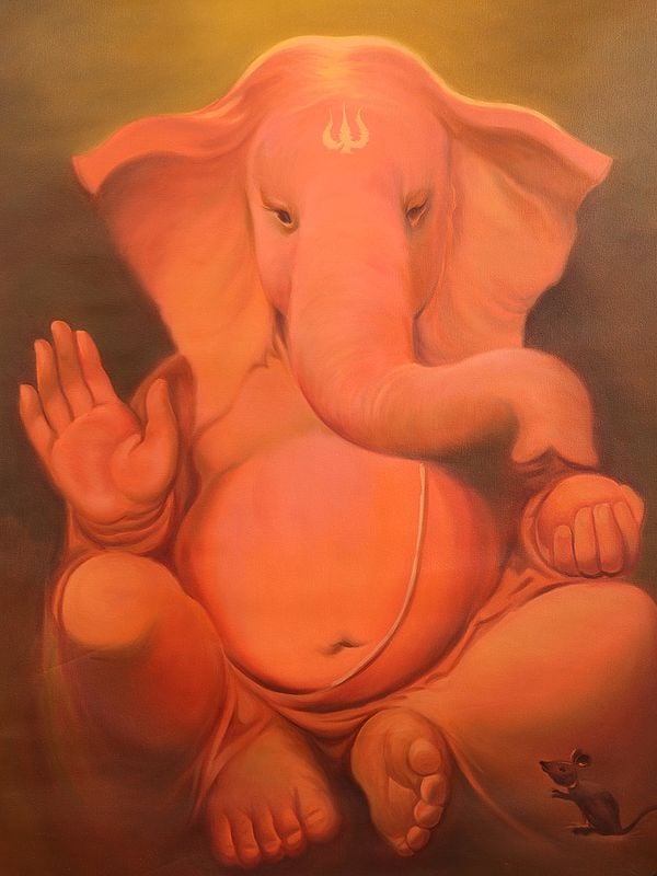 Exotic India Soft Hued Ganesha Oil Painting On Canvas | Without Frame 