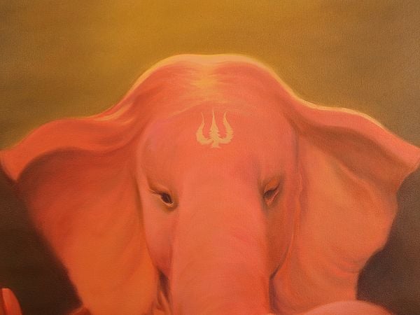 Exotic India Soft Hued Ganesha Oil Painting On Canvas | Without Frame 