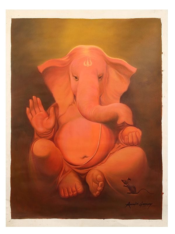 exotic india Soft Hued Ganesha Oil Painting on Canvas | Without Frame 