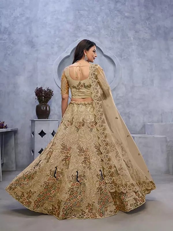 Exotic India Soft Net Exquisite Bagh Embroidery And Sequins Work Lehenga Choli With Dupatta 