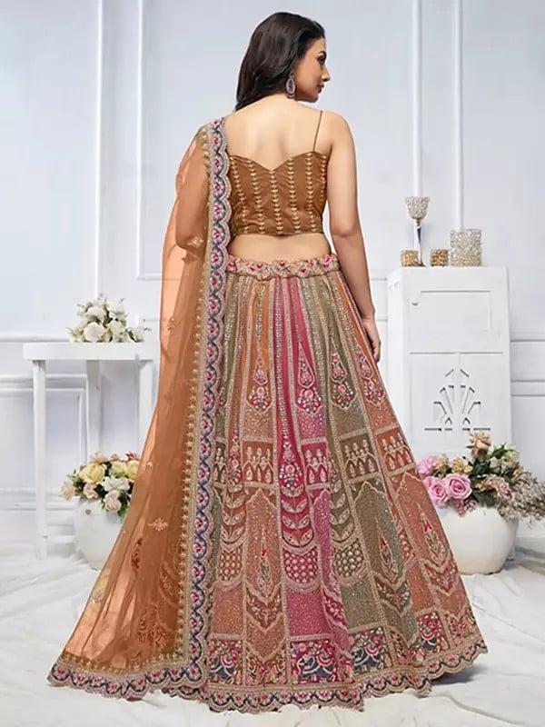 Exotic India Soft Net Zari Weaving And Thread Work Net Elegant Lehenga Choli With Dupatta 