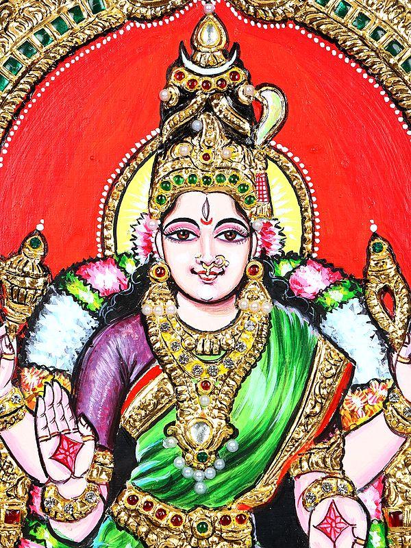 Exotic India South Indian Goddess Mariamman | 24 Karat Gold Work | Framed Tanjore Painting 