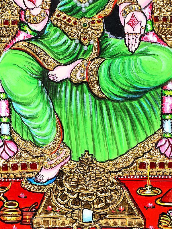 Exotic India South Indian Goddess Mariamman | 24 Karat Gold Work | Framed Tanjore Painting 