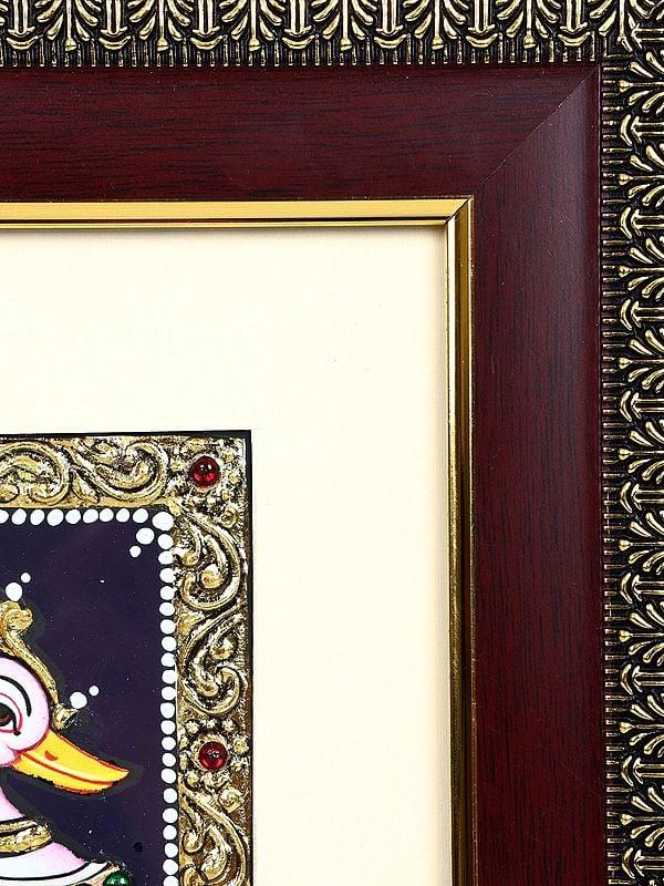 Exotic India South Indian Peacock | 24 Karat Gold Work | Framed Tanjore Painting