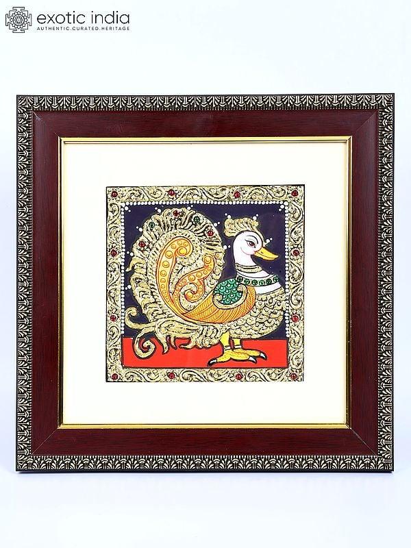 exotic india South Indian Peacock | 24 Karat Gold Work | Framed Tanjore Painting 