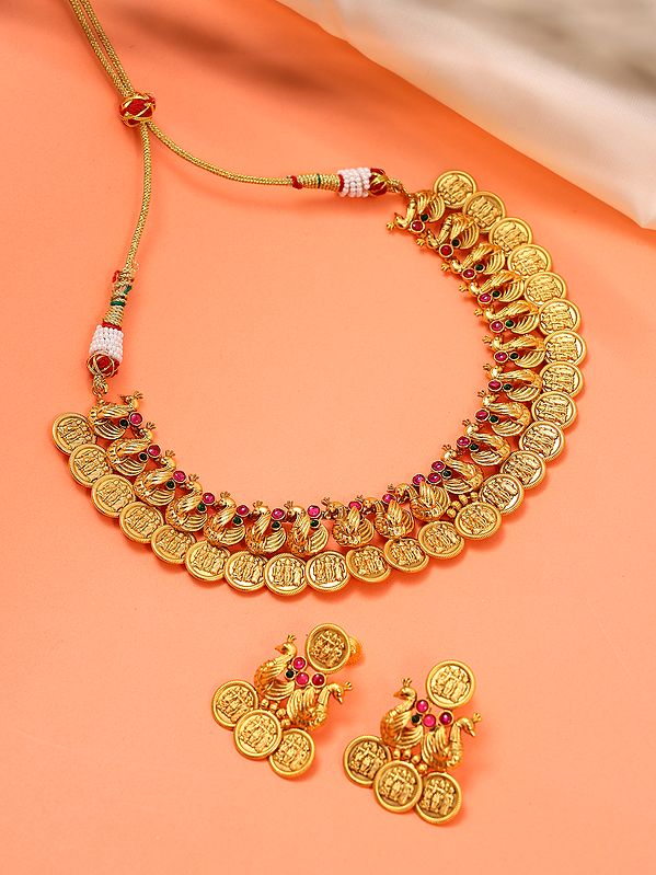 Exotic India South Indian Traditional Ram Darbar Necklace And Earrings Set 