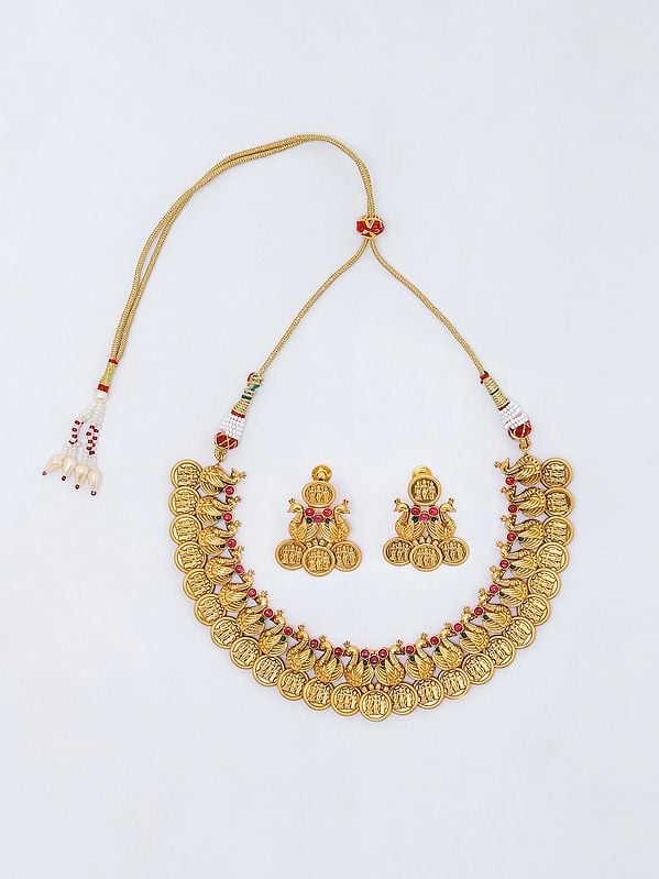 exotic india South Indian Traditional Ram Darbar Necklace and Earrings Set 