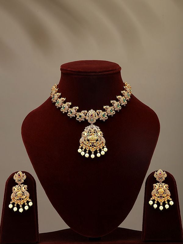 exotic india South Indian Traditional Style Necklace and Earring Set 