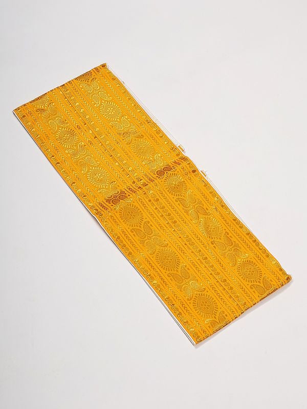 Exotic India Spectra-Yellow Golden Thread Woven Adjustable Dhoti Belt With Zip Pouch/Pocket 