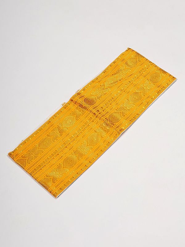 Exotic India Spectra-Yellow Golden Thread Woven Adjustable Dhoti Belt With Zip Pouch/Pocket 