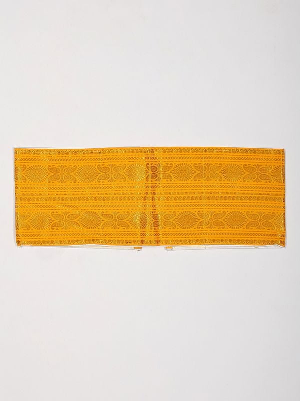exotic india Spectra-Yellow Golden Thread Woven Adjustable Dhoti Belt with Zip Pouch/Pocket 