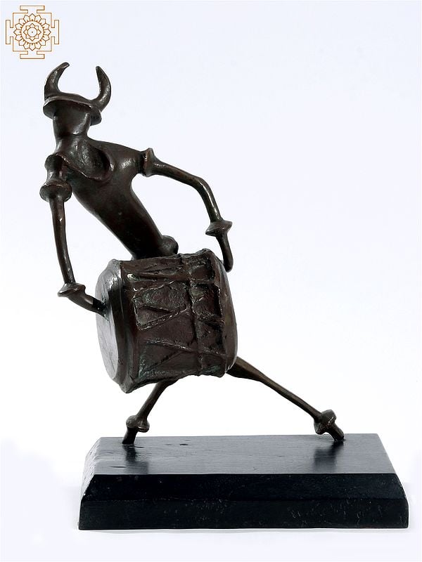 exotic india Spirit of Celebration: Bronze Drummer | Signed Product by Artist : Ekeshwar 