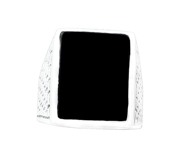 Exotic India Square Brick Design Sterling Silver Ring With Black Onyx Stone 