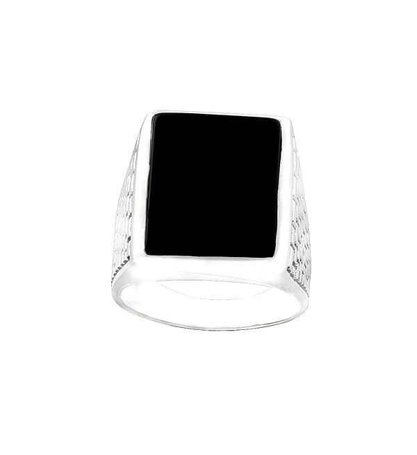 exotic india Square Brick Design Sterling Silver Ring with Black Onyx Stone 