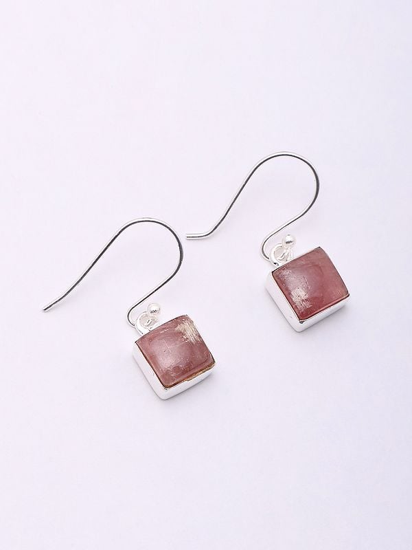 Exotic India Square Cut Pink Tourmaline Hook Earrings 