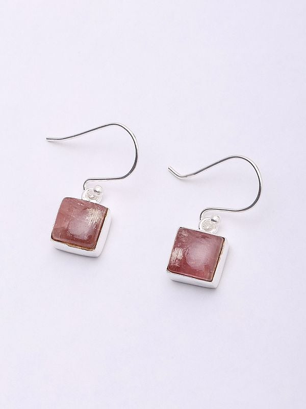 Exotic India Square Cut Pink Tourmaline Hook Earrings 