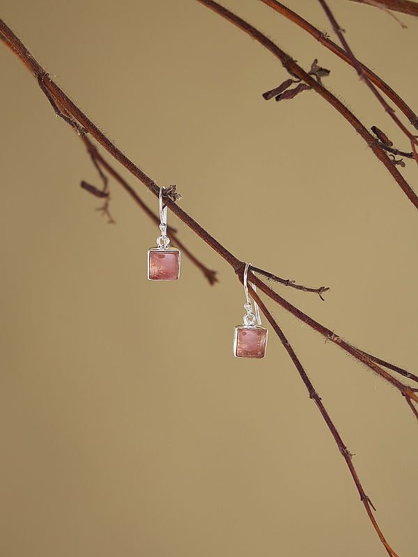 Exotic India Square Cut Pink Tourmaline Hook Earrings 