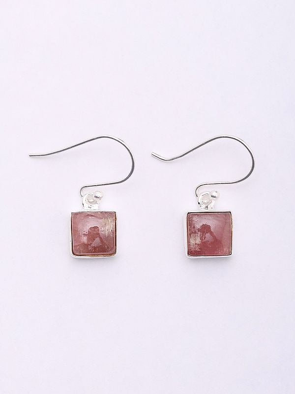 exotic india Square Cut Pink Tourmaline Hook Earrings 