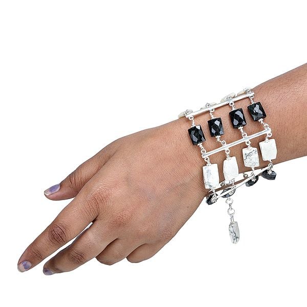 Exotic India Square Gemstone Bracelet | Sterling Silver Jewelry