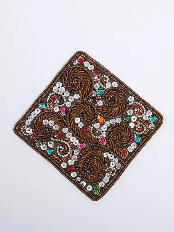 Exotic India Square Patches With Sequins Stone And Bead Embroidery 