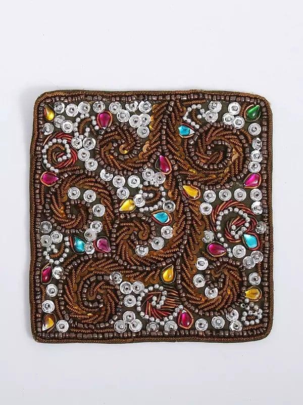 exotic india Square Patches with Sequins Stone and Bead Embroidery