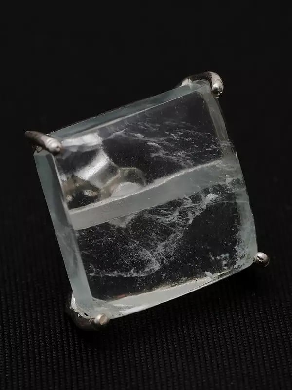 Exotic India Square Shaped Aqua Crackle Gemstone Stud Earrings 