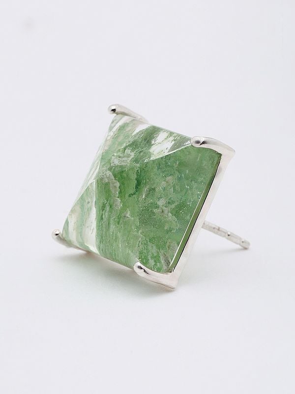 Exotic India Square Shaped Aqua Crackle Gemstone Stud Earrings
