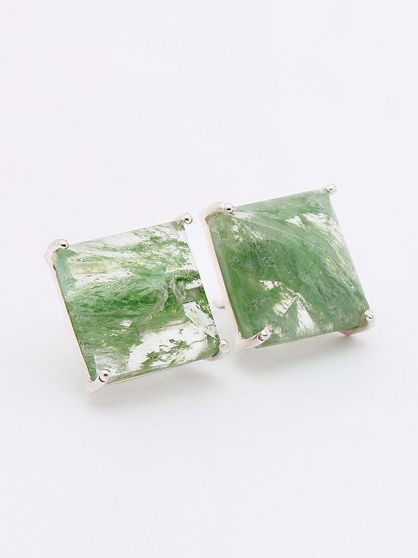 exotic india Square Shaped Aqua Crackle Gemstone Stud Earrings 