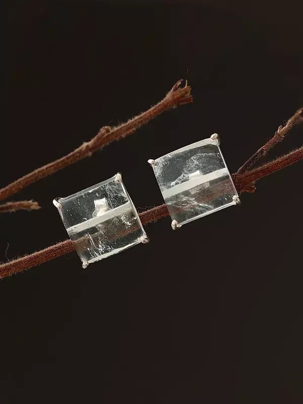 exotic india Square Shaped Aqua Crackle Gemstone Stud Earrings 