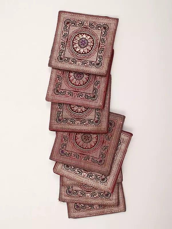 Exotic India Square Shaped Brocaded Coaster From Banaras