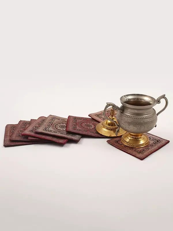 exotic india Square Shaped Brocaded Coaster from Banaras 