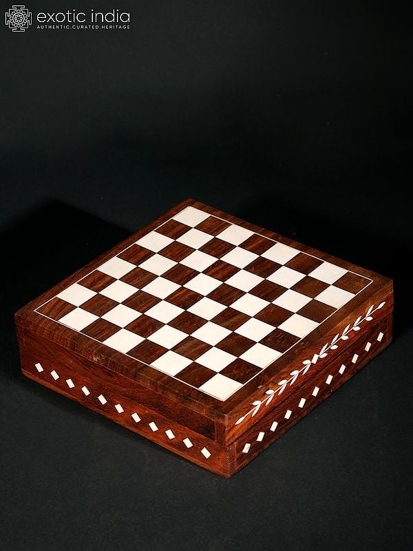 Exotic India Square Shaped Chess Board Box With Inlay Work 