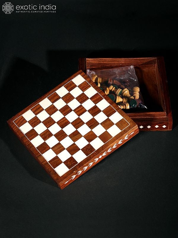 Exotic India Square Shaped Chess Board Box With Inlay Work 