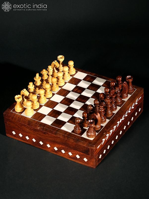 exotic india Square Shaped Chess Board Box with Inlay Work 