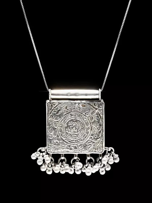 Exotic India Square Shaped Hand-Painted Lord Ganesha Pendant With Ghungroo 