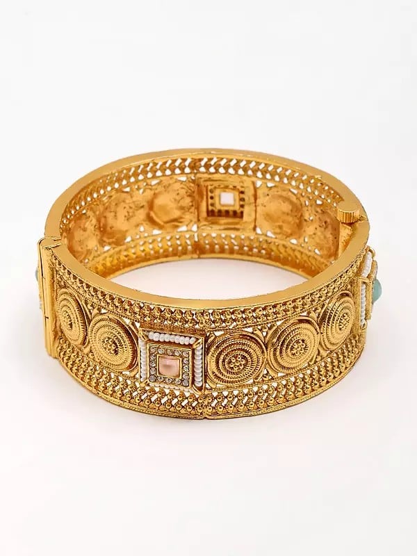 Exotic India Square Shaped Stone Studded And Beaded Openable Pair Of Bangles