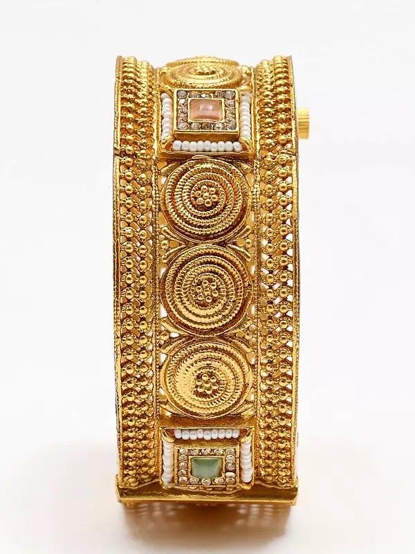 Exotic India Square Shaped Stone Studded And Beaded Openable Pair Of Bangles