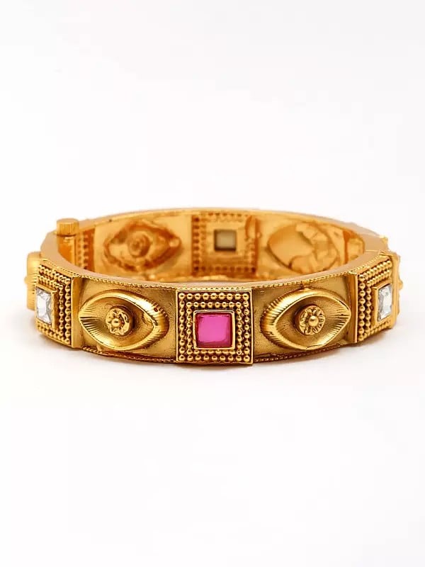 Exotic India Square Shaped Stone Studded Screw Openable Pair Of Bangles