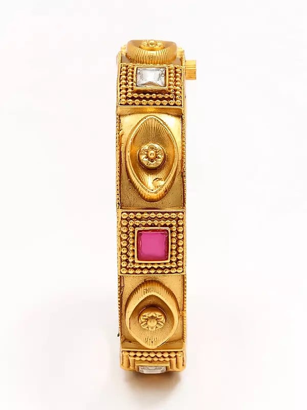 Exotic India Square Shaped Stone Studded Screw Openable Pair Of Bangles
