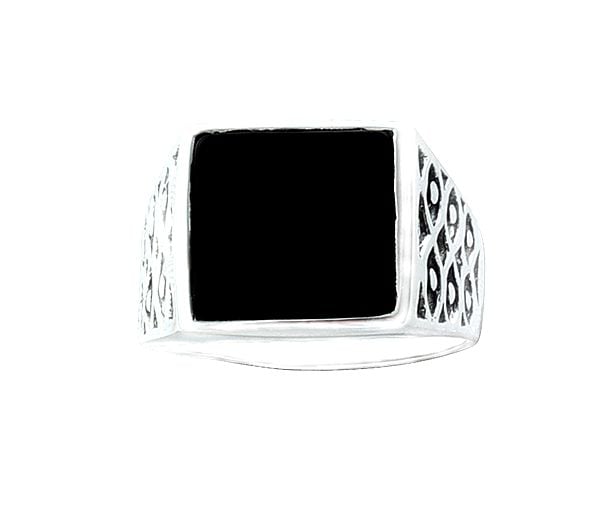 Exotic India Square Sterling Silver Ring With Black Onyx Stone 