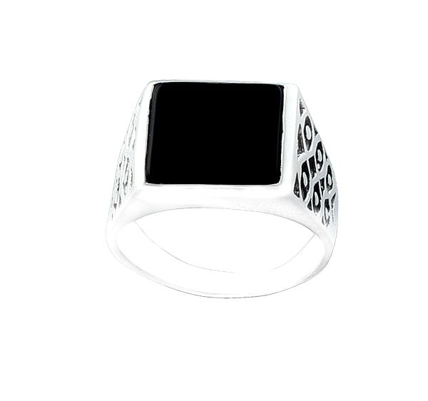 exotic india Square Sterling Silver Ring with Black Onyx Stone 
