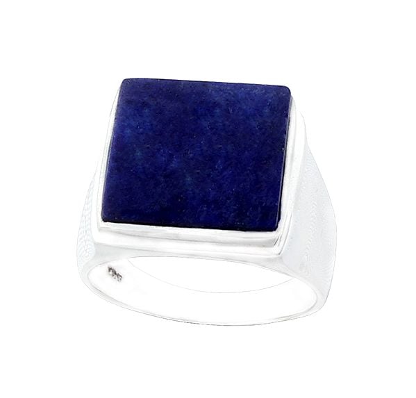 exotic india Square Sterling Silver Ring with Lapis Lazuli Stone 